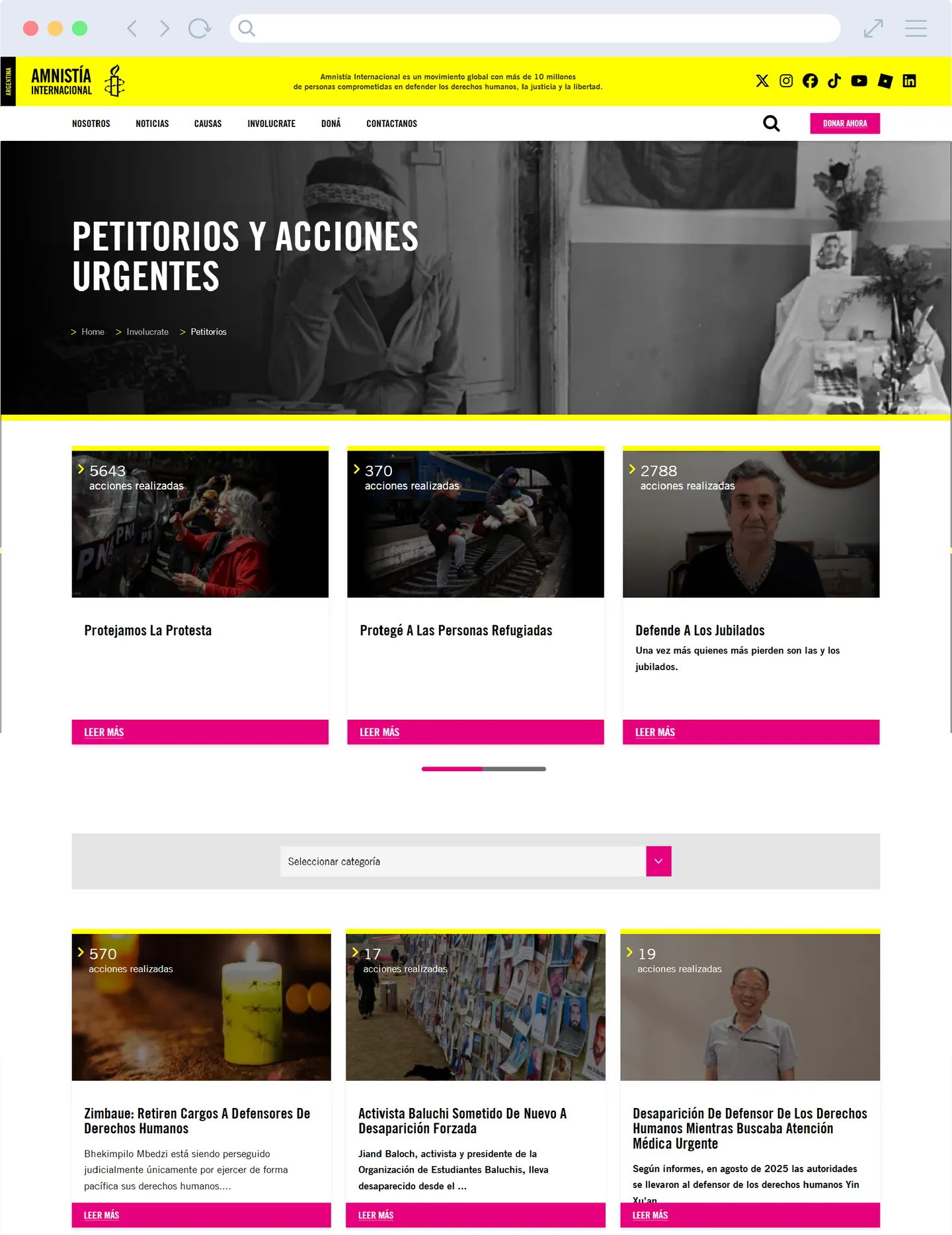 Listado de petitorios y acciones urgentes del sitio de Amnistía Internacional